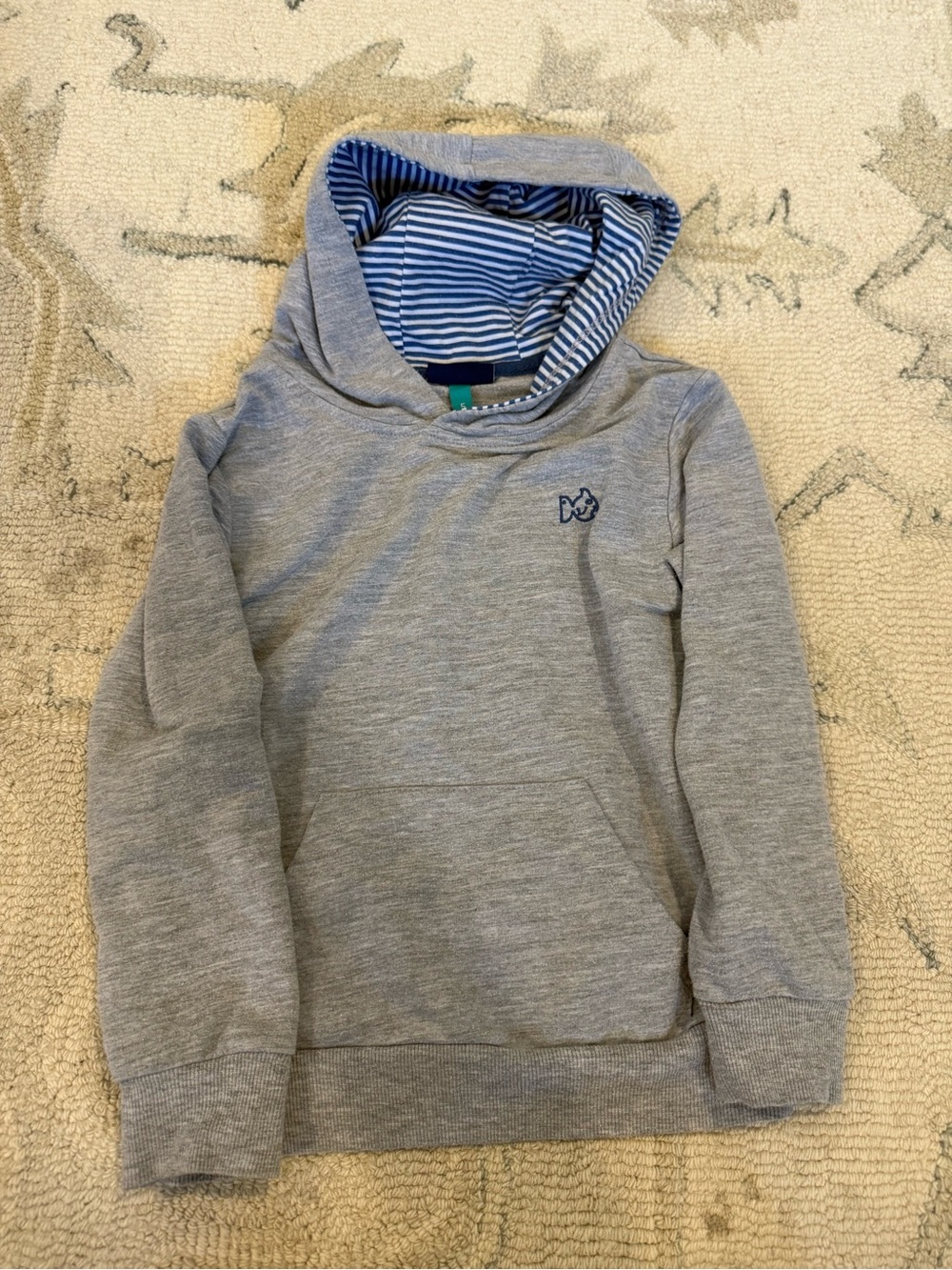 Kids' Gray Hoodie Sweatshirt with Striped Lined Hood
